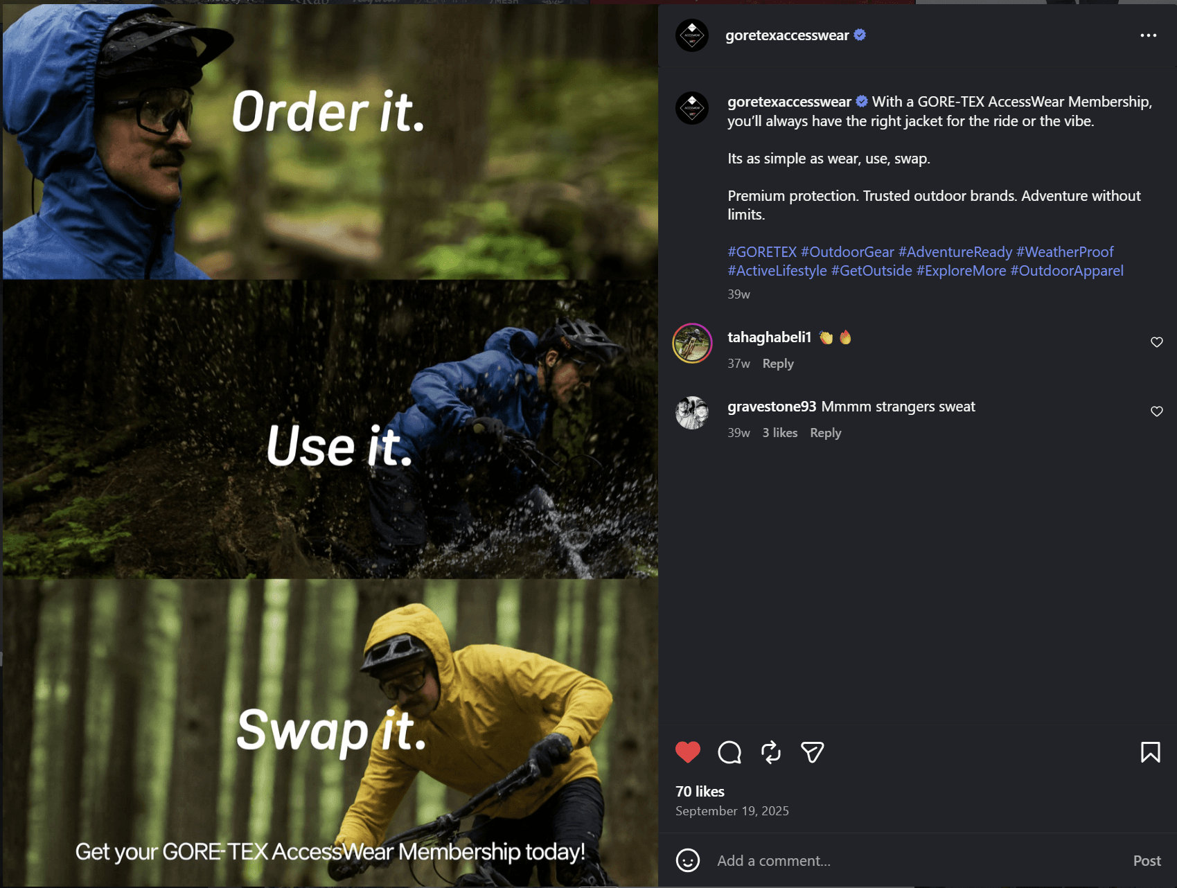 Instagram ad: Order it. Use it. Swap it. AccessWear membership