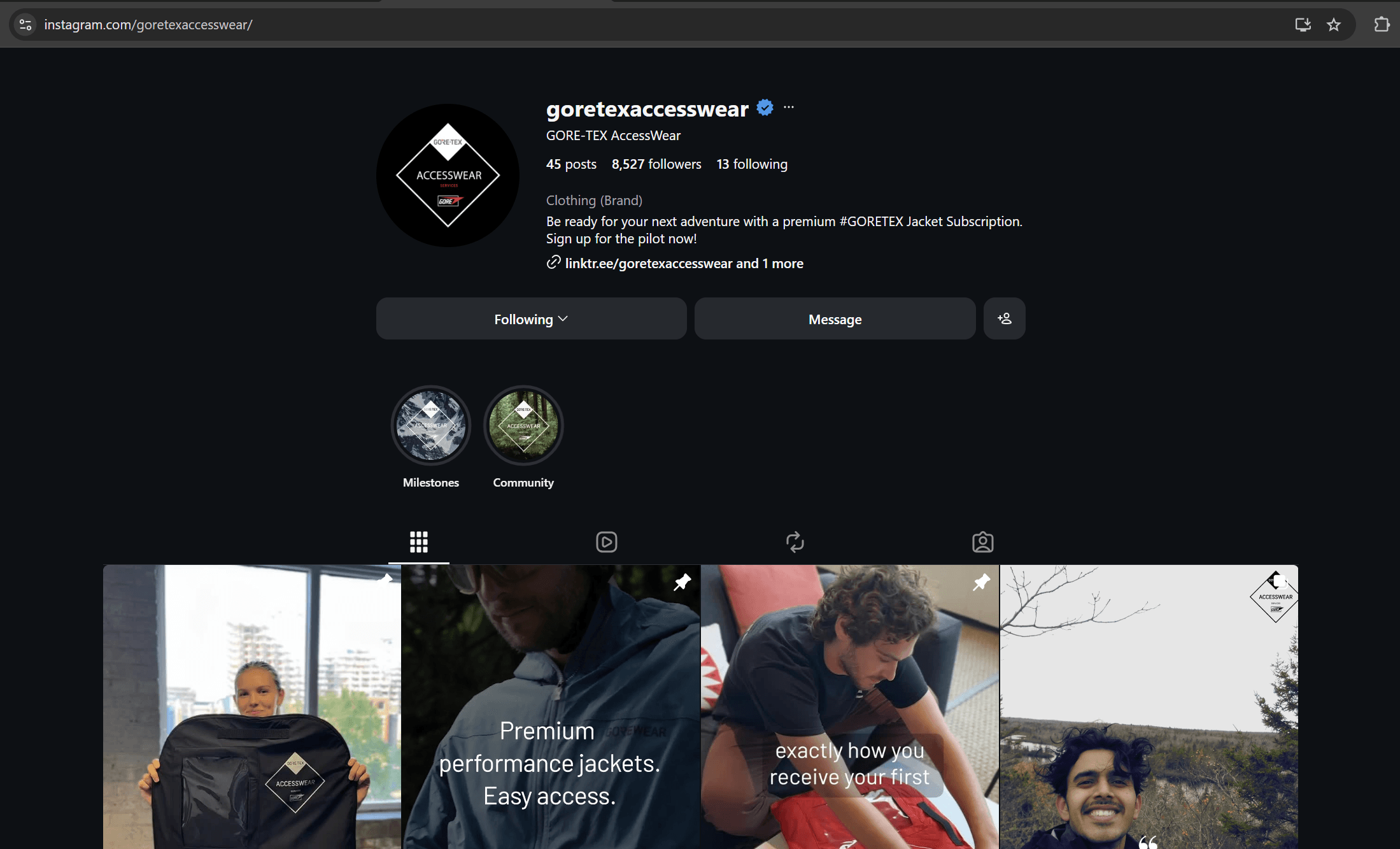 AccessWear Instagram profile showing follower growth and content