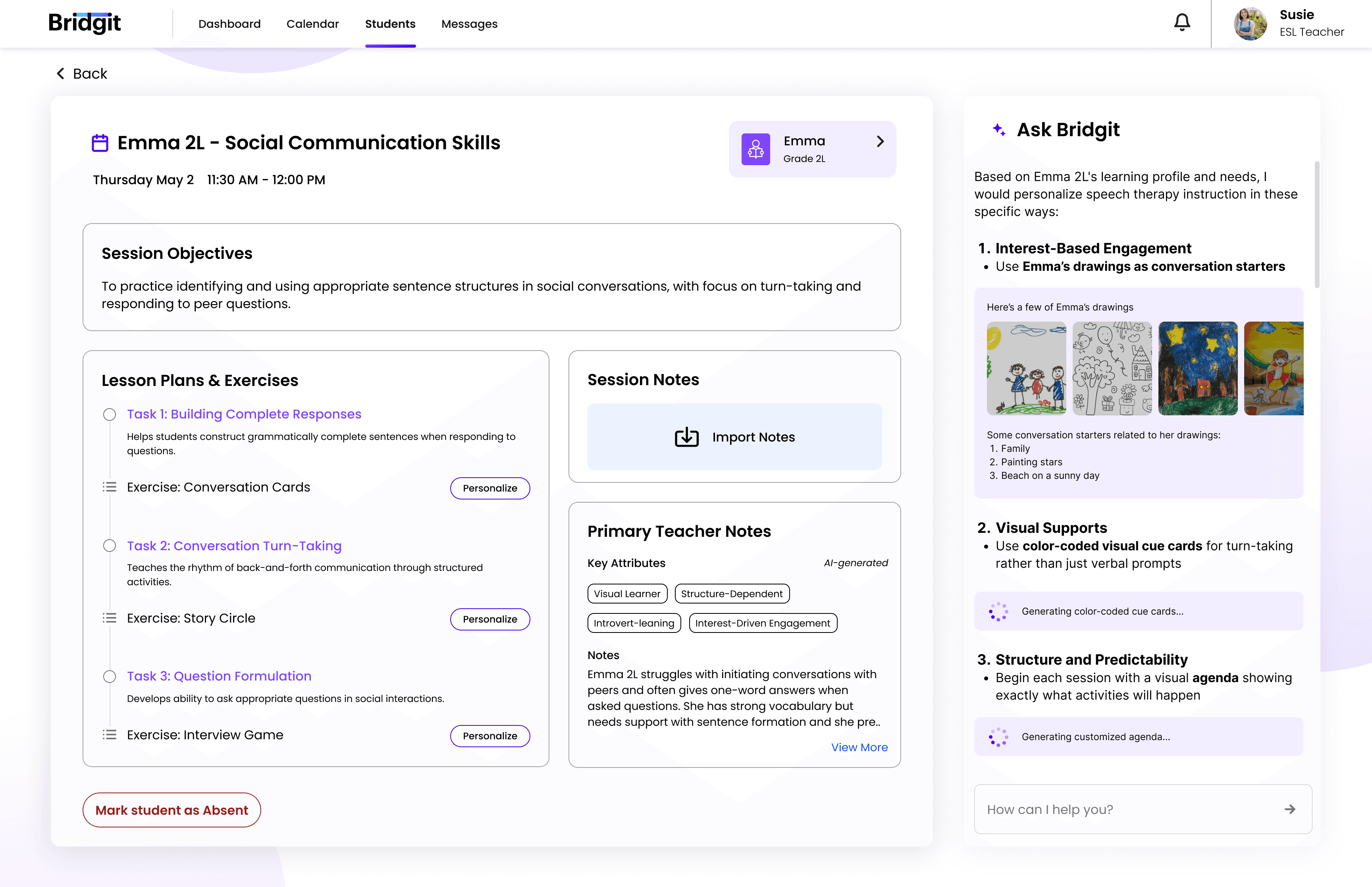 AI personalization suggestions based on anonymized student learning profile