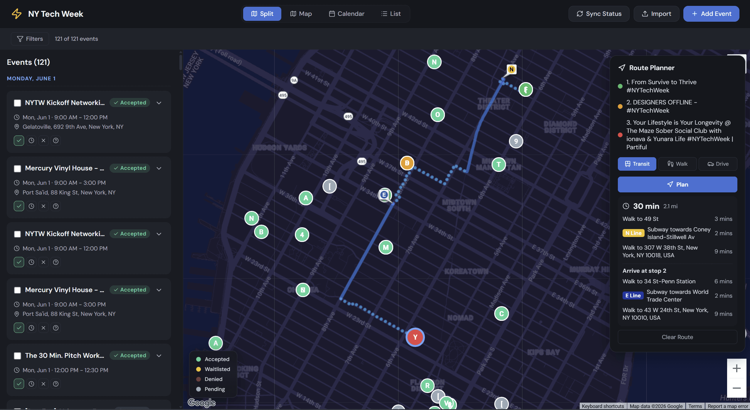 I built a tool to plan my NY Tech Week schedule between events.